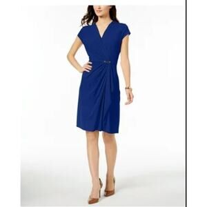 Charter Club Women's Dress Size PL Blue V-Neck Faux Wrap